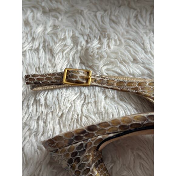 Stuart Weitzman Sz 7 Peeptoe Mushroom Crystal Slingback Snakeskin Pumps Heels - Picture 9 of 9